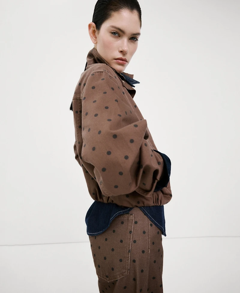 Mango Women's Polka-Dot Denim Bomber Jacket