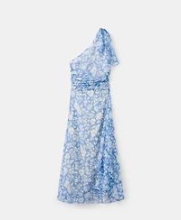 Mango Women's Asymmetrical Neckline Floral Midi-Dress