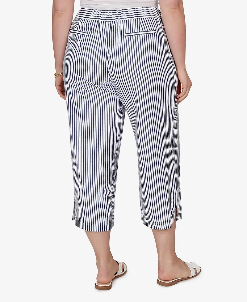 Ruby Rd. Plus Striped Seersucker Fly-Front Capri Pants