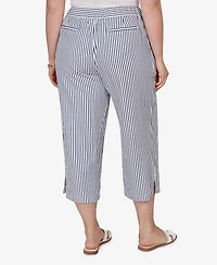 Ruby Rd. Plus Striped Seersucker Fly-Front Capri Pants
