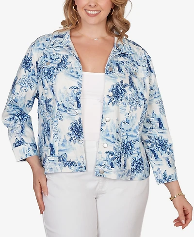 Ruby Rd. Plus Toile Print Trademark Denim Jacket