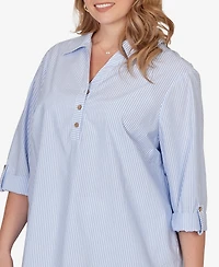 Ruby Rd. Plus Coastal Stripe Lace-Hem Henley Top