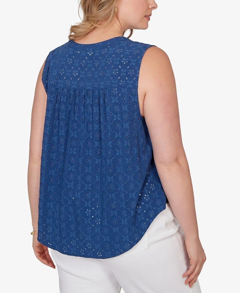 Ruby Rd. Plus Tie-Front Eyelet Sleeveless Top