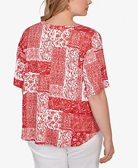 Ruby Rd. Plus Patchwork Bandana Henley T-Shirt