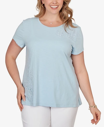 Ruby Rd. Plus Paisley Lace Solid Knit T-Shirt