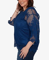 Ruby Rd. Plus Scalloped Medallion Crochet Lined Lace Top