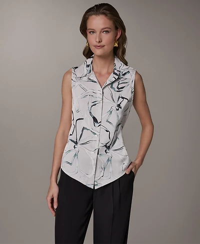 Donna Karan New York Petite Printed Collared Blouse