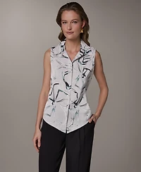 Donna Karan New York Petite Printed Collared Blouse