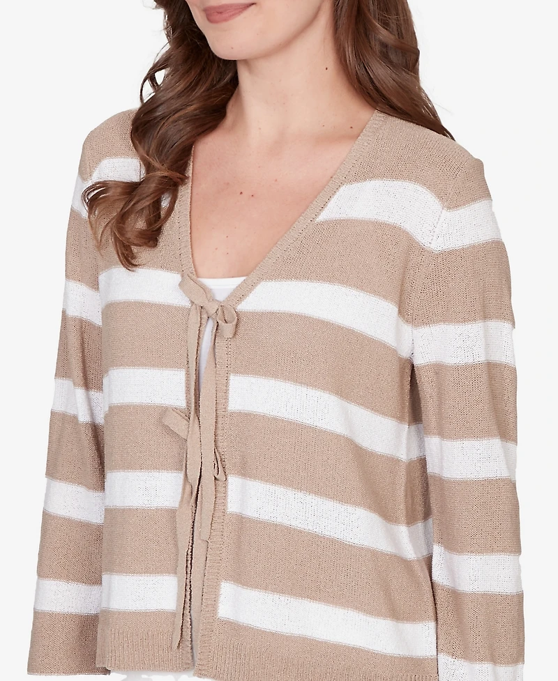Ruby Rd. Petite Striped Tie-Front Cardigan Sweater