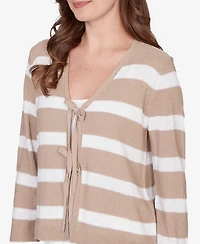 Ruby Rd. Petite Striped Tie-Front Cardigan Sweater