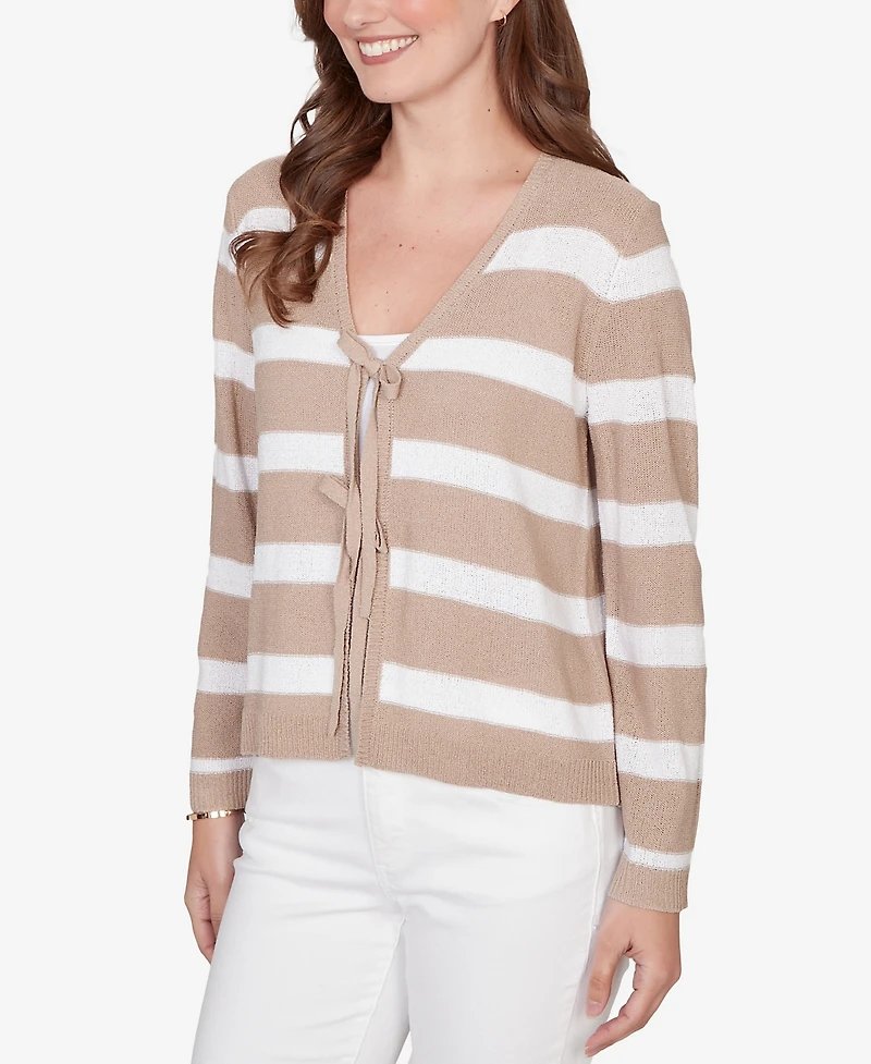 Ruby Rd. Petite Striped Tie-Front Cardigan Sweater