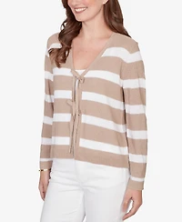 Ruby Rd. Petite Striped Tie-Front Cardigan Sweater