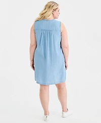 Style & Co Plus Pintucked Sleeveless Chambray Dress, Macy's Exclusive