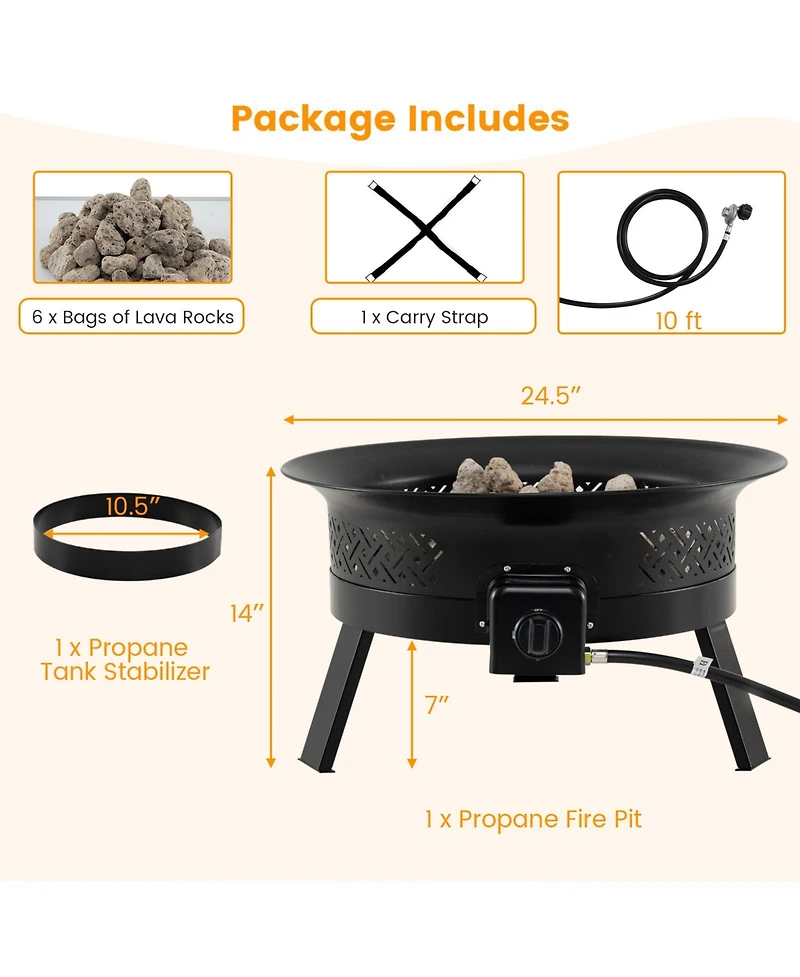 Sugift 24.5 Inch Portable Propane Fire Pit with Carry Strap and Folding Legs