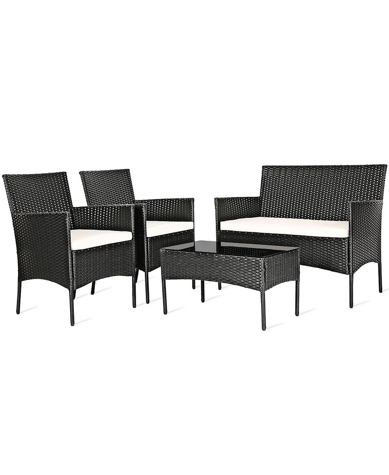Gymax 8PCS Outdoor Furniture Set Patio Rattan Conversation Set w/ Cushion