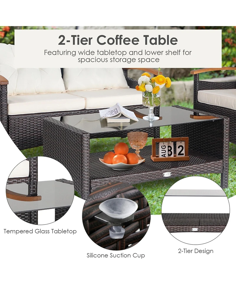 Gymax 4PCS Patio Conversation Set Rattan Sofa Furniture Set w/ Off Cushions