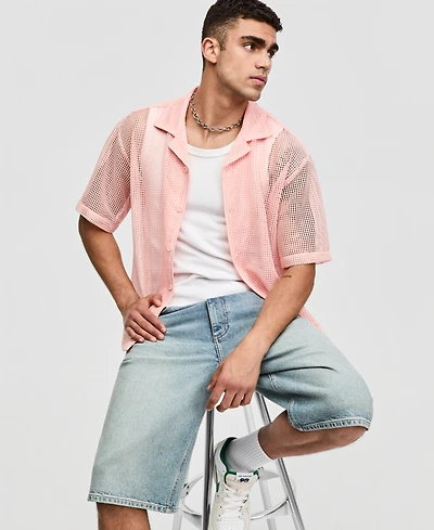 Mode of One Men's Boxy-Fit Short-Sleeve Mesh Shirt, Macy's Exclusive