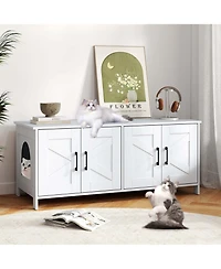 Gymax Cat Litter Box Enclosure for 2 Cats w/ Double Rooms Wooden Cat Washroom Cabinet