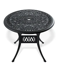 Clihome 35.43-inch Cast Aluminum Patio Dining Table With Black Frame and Umbrella Hole