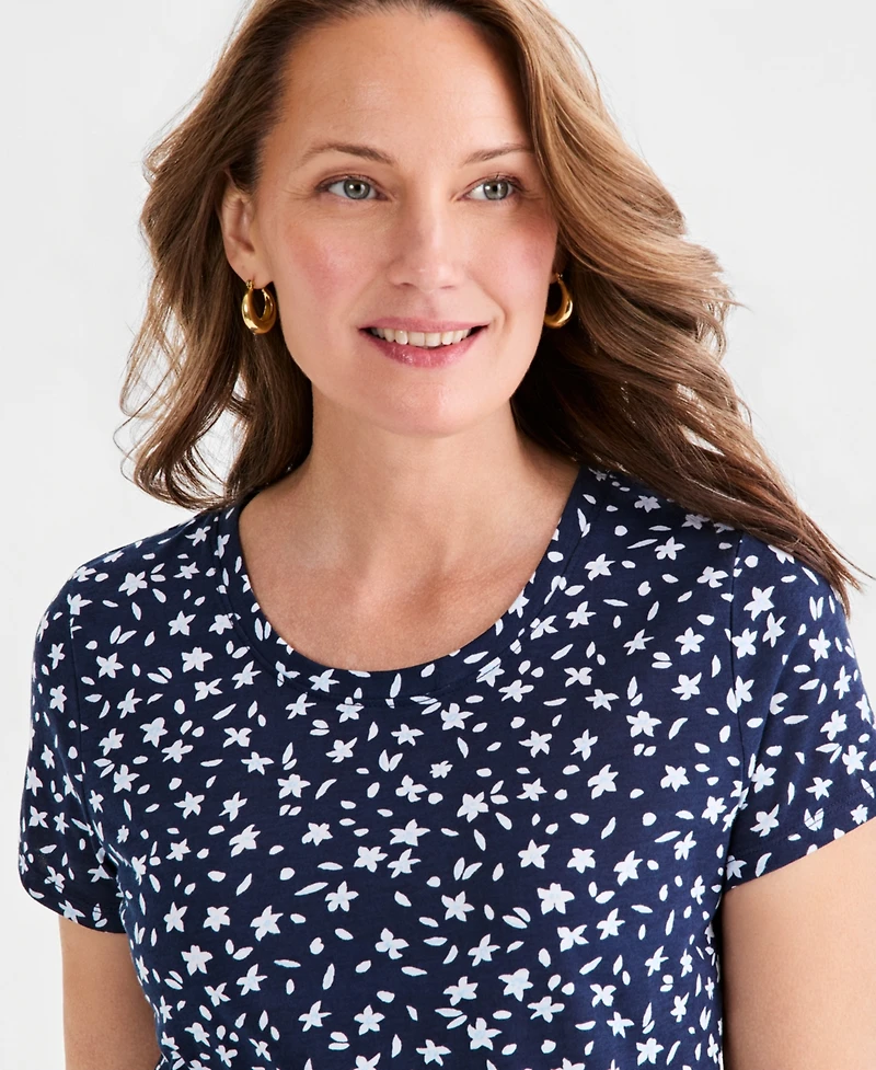 Style & Co Petite Short-Sleeve Ditsy Print Crewneck T-Shirt, Macy's Exclusive