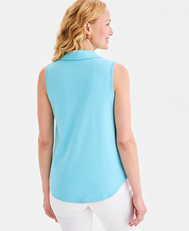 Style & Co Women's Cotton Johnny-Collar Sleeveless Top, Macy's Exclusive