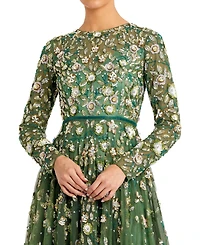 Mac Duggal Women's Petite Embellished High Neck Long Sleeve A-Line Gown
