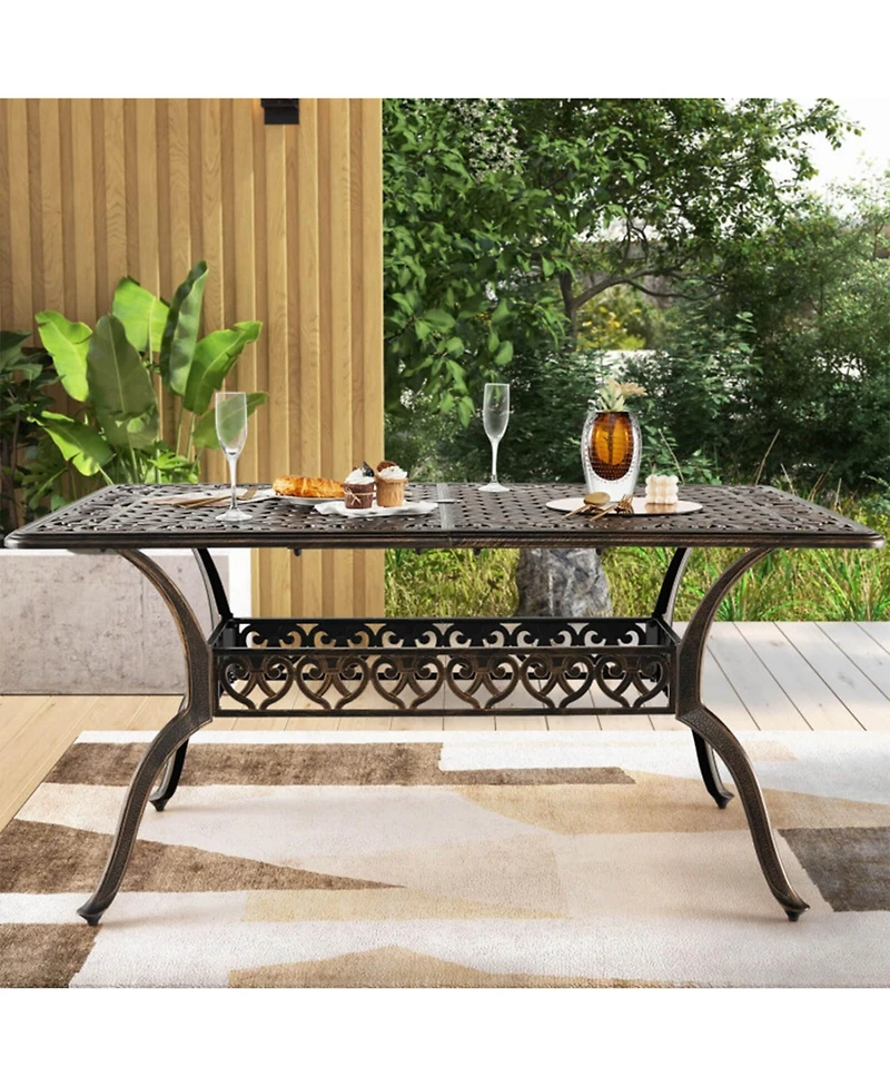 Clihome 59" Cast Aluminum Patio Dining Table with Umbrella Hole for 6