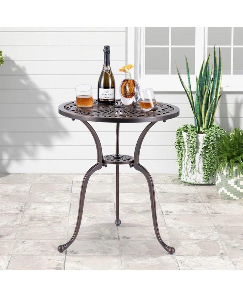 Clihome 24" Round Cast Aluminum Patio Bistro Table with 2" Umbrella Hole