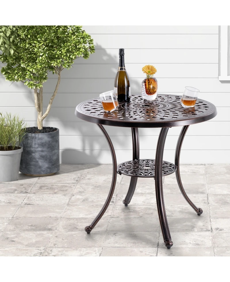 Clihome 31" Round Cast Aluminum Patio Table with 2" Umbrella Hole