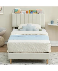 gaomon 2 Twin Upholstered Bed Frames, Platform Beds with Bookcase Headboards, Velvet Mattress Foundation, Steel Support