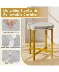 Sugift Vanity Desk with Mirror Lights and Cushioned Stool Set