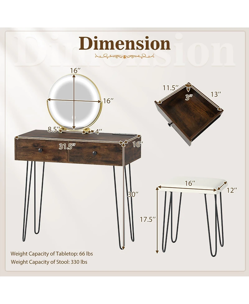 Sugift Vanity Desk with Adjustable Lighted Mirror for Bedroom