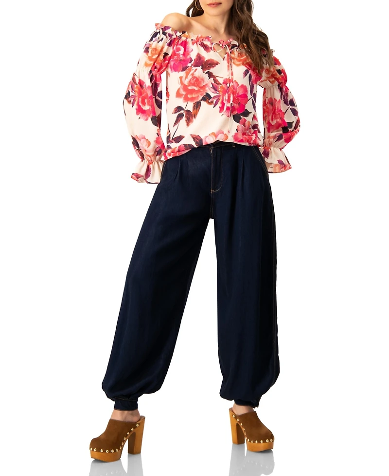 Ivonne Women's Off-Shoulder Long Sleeve Printed Blouse