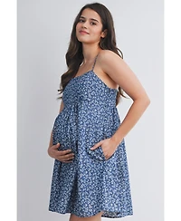 Hello Miz Maternity Floral Square-Neck Adjustable Strap Romper with Pockets