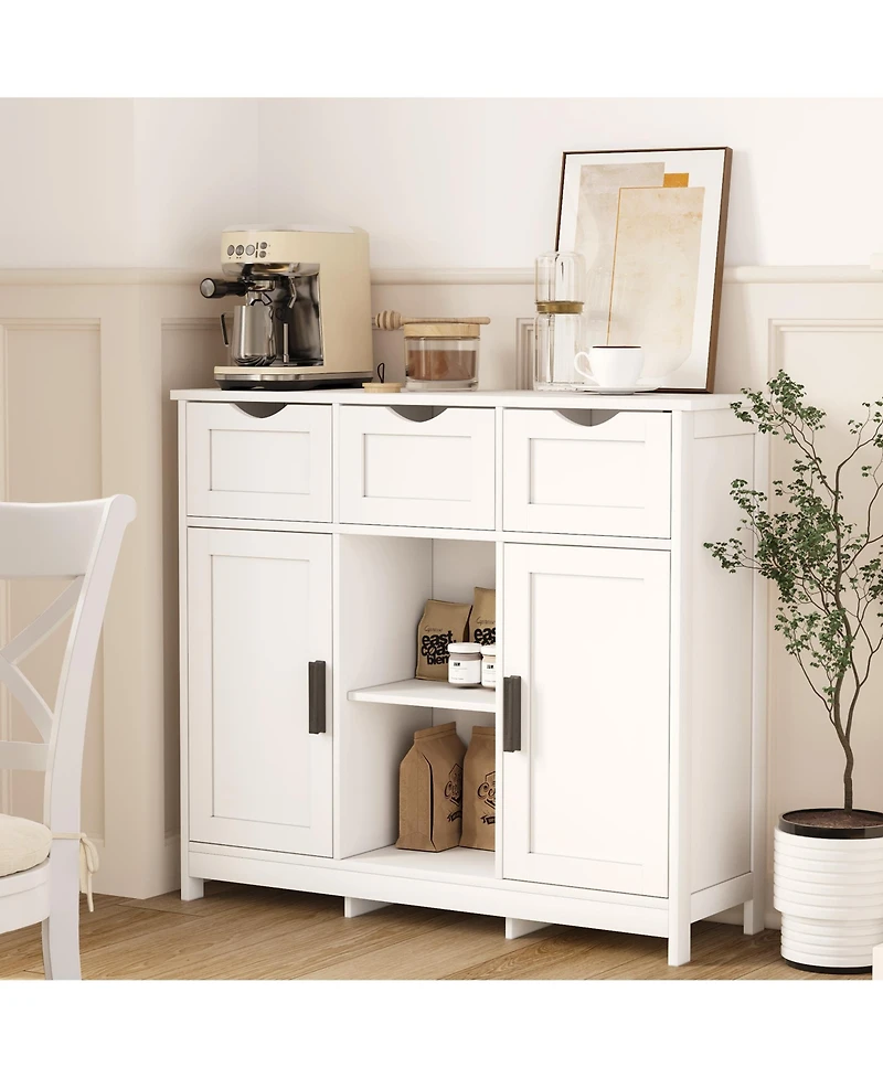 Clihome Storage Cabinets, Wooden Floor Cabinet, with Drawers and Shelves Storage Cabinets, Accent