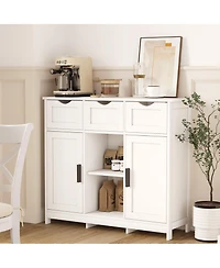 Clihome Storage Cabinets, Wooden Floor Cabinet, with Drawers and Shelves Storage Cabinets, Accent