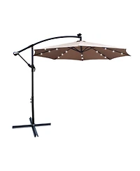 Clihome 10 Ft Solar Powered Led Waterproof Outdoor Umbrella with Crank and Cross Base