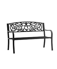 Clihome Outdoor Metal Bench, Garden Bench with Slatted Seat, Patio Bench