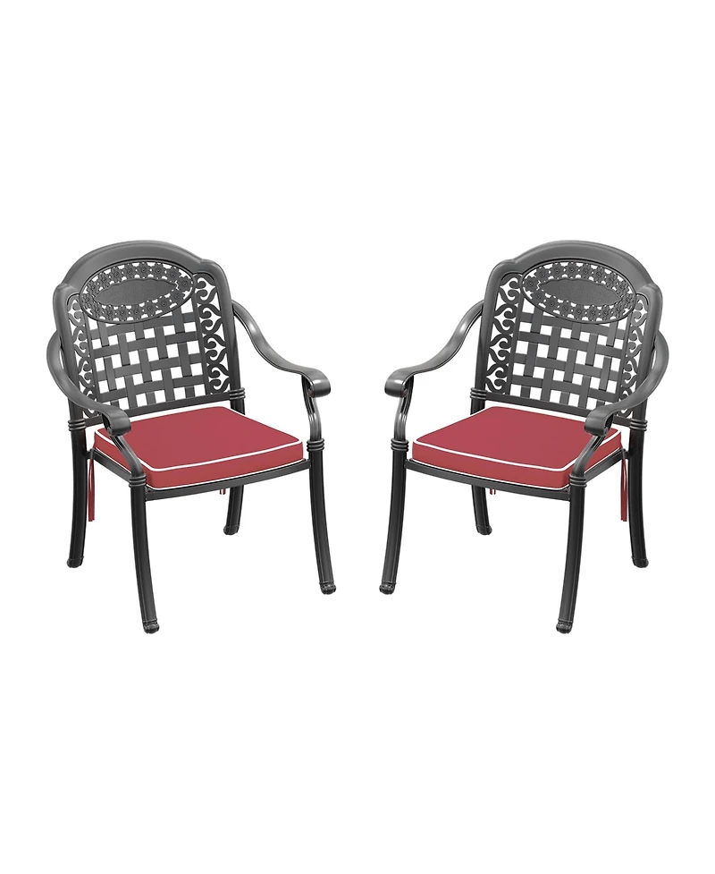 Clihome Cast Aluminum Patio Chairs Set of 2 Dining Chairs with Random Color Cushions