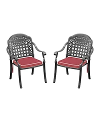 Clihome Cast Aluminum Patio Chairs Set of 2 Dining Chairs with Random Color Cushions