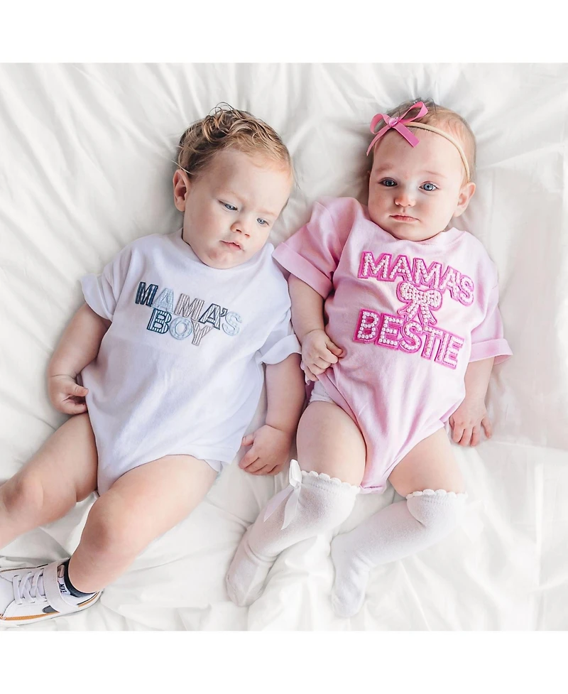 Sweet Wink Baby Girls Mama's Bestie Pearl Patch Short Sleeve Romper