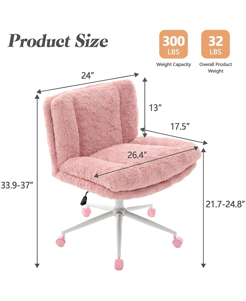 Rainsken Faux Fur Criss Cross Office Chair - Adjustable Swivel Desk Chair with Extra-Deep Seat and 2-Layer Cushions for Study Room