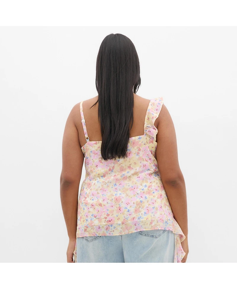 City Chic Women's Plus Waverly Frill Print Top