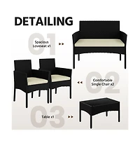 Yaheetech 4-Piece Outdoor Reception Set with 1 2-Seat Sofa, 2 Single-Seat Sofa and 1 Coffee Table, Black/Beige