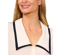 CeCe Women's Collared Puff-Sleeve Blouse
