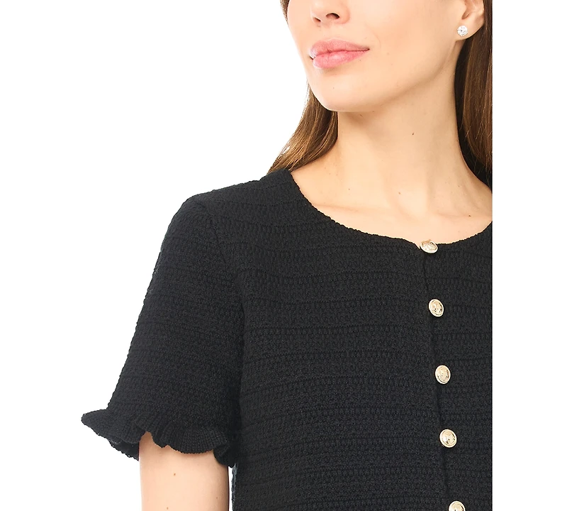 CeCe Women's Crewneck Short-Sleeve Cardigan Sweater