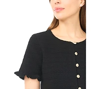 CeCe Women's Crewneck Short-Sleeve Cardigan Sweater