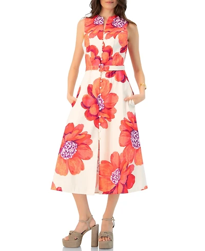 Ivonne Women's Printed Jacquard Sleeveless Midi Dress