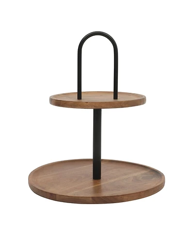 Gibson Home Gracious Dining 2-Tier Round Acacia Wood Serving Tray