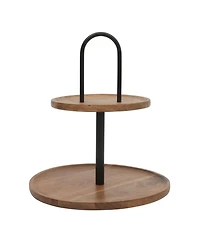 Gibson Home Gracious Dining 2-Tier Round Acacia Wood Serving Tray
